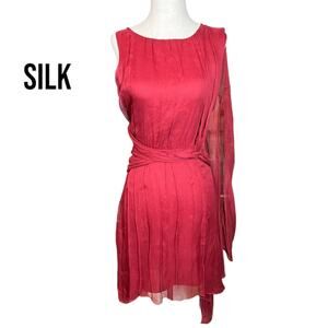 NWT Leon Max Limited Edition SILK Sheer Red Draped Cocktail Mini Dress 8‎